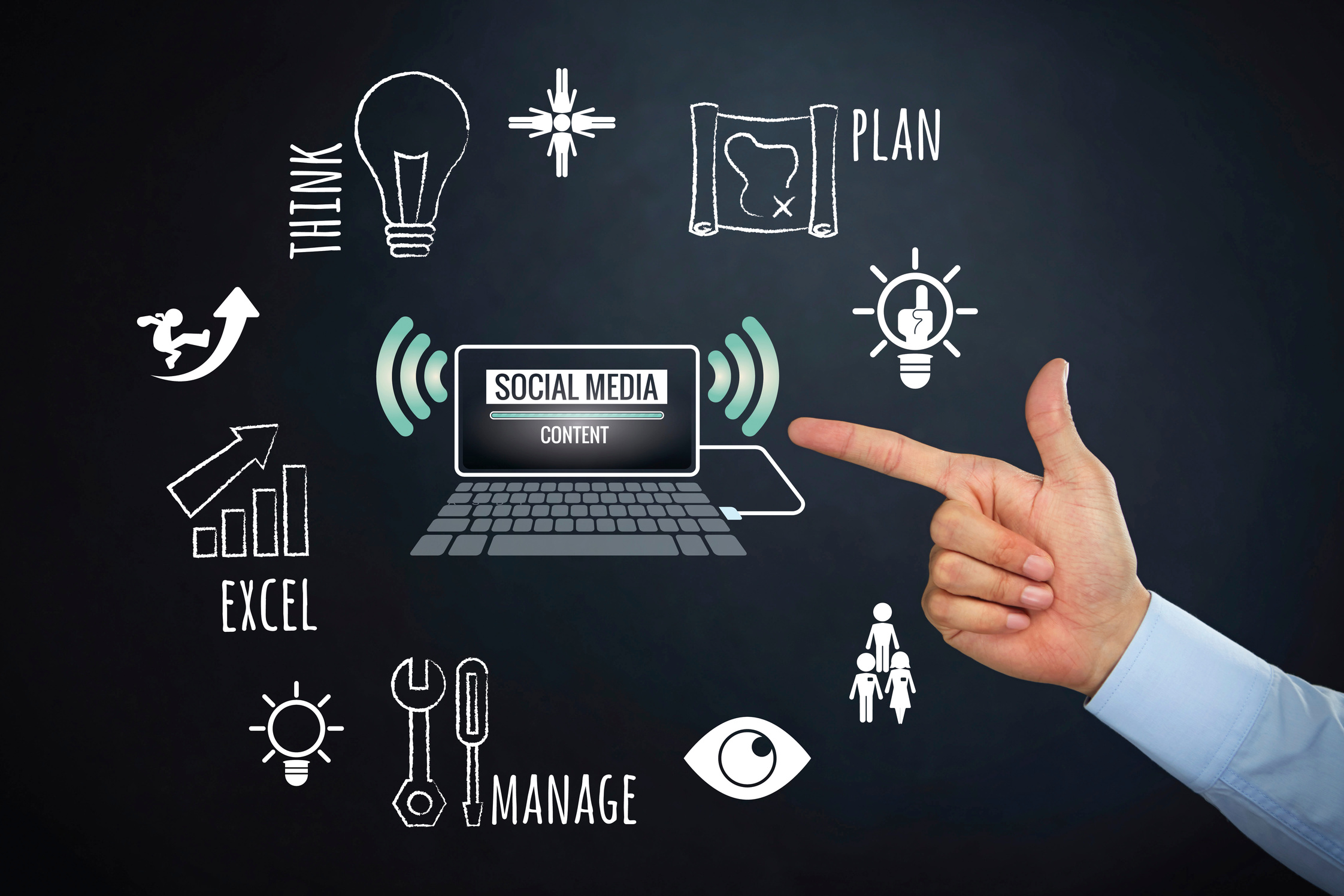 Social media content concept with hand gesture